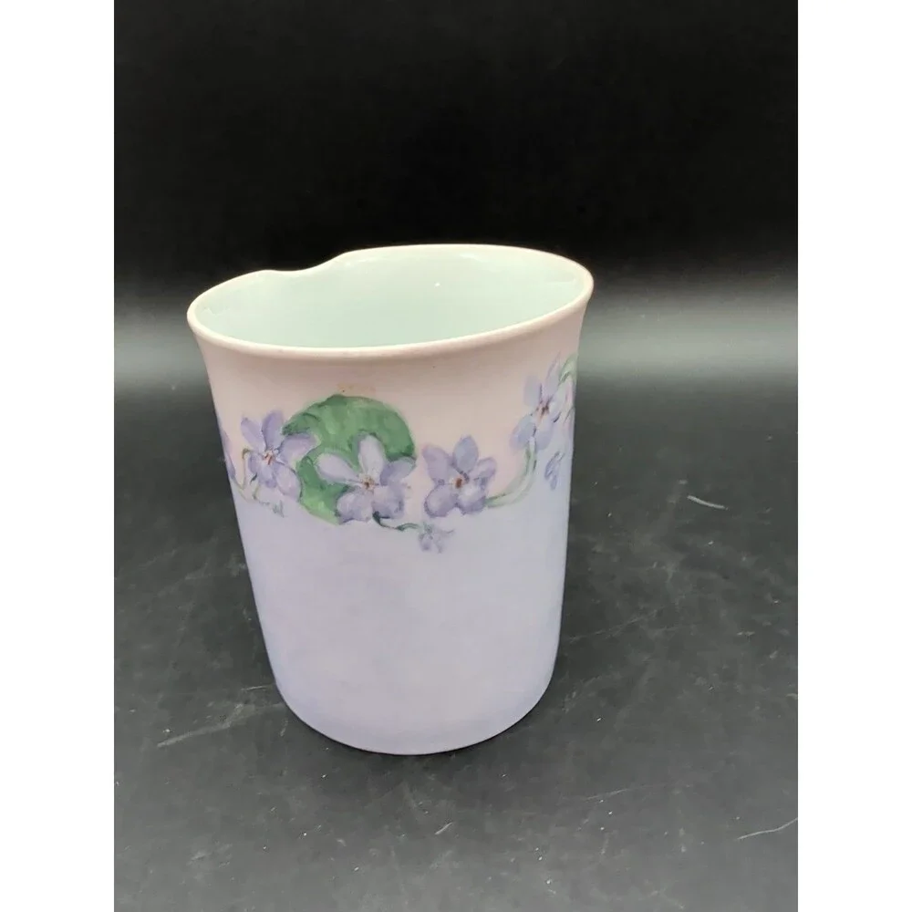 Vtg Purple Violets Vase Hand Painted Signed L Fachler '57